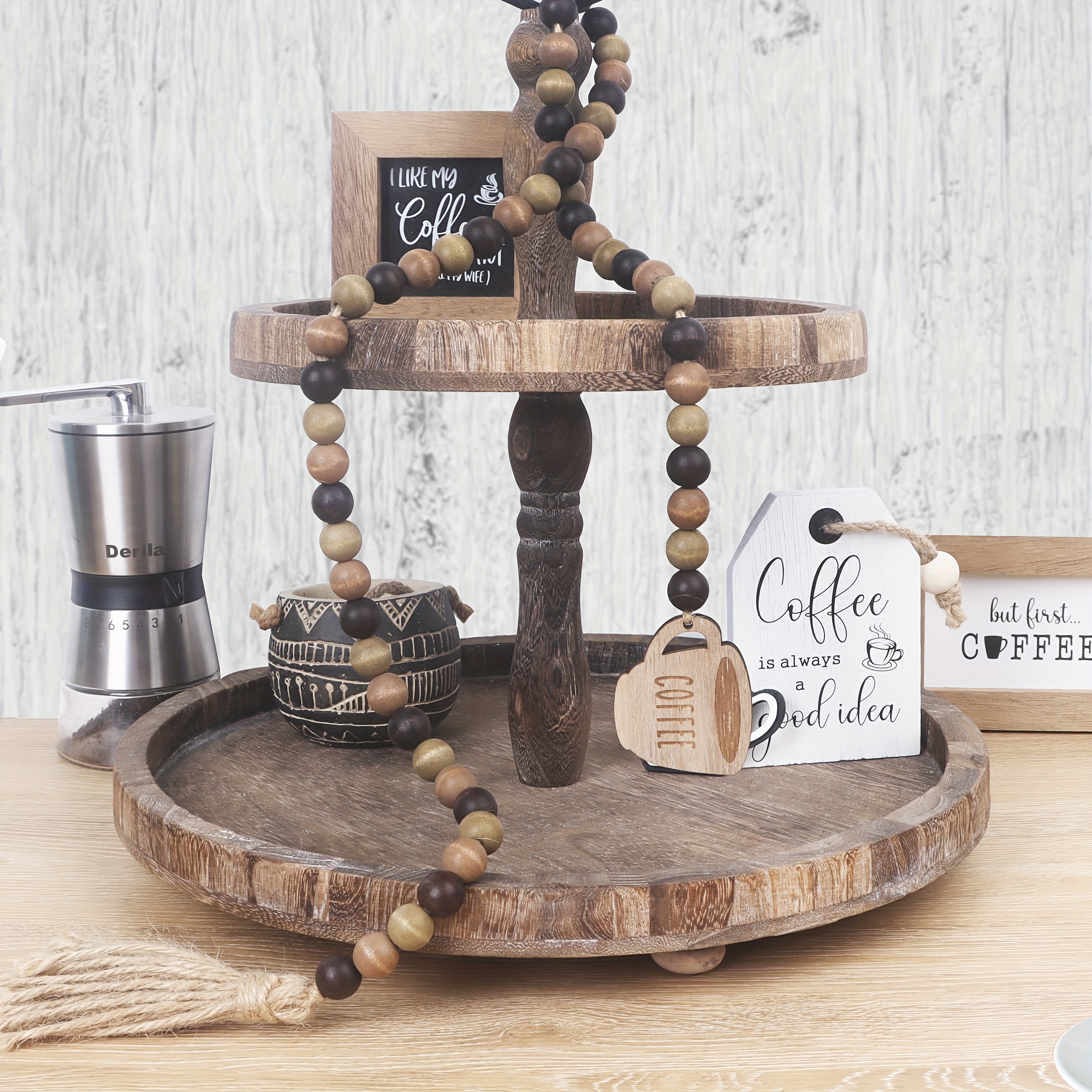 Coffee Themed Tiered Tray Decor Farmhouse Wooden Coffee Bar Signs Coffee  Bar Accessories Decor for Home