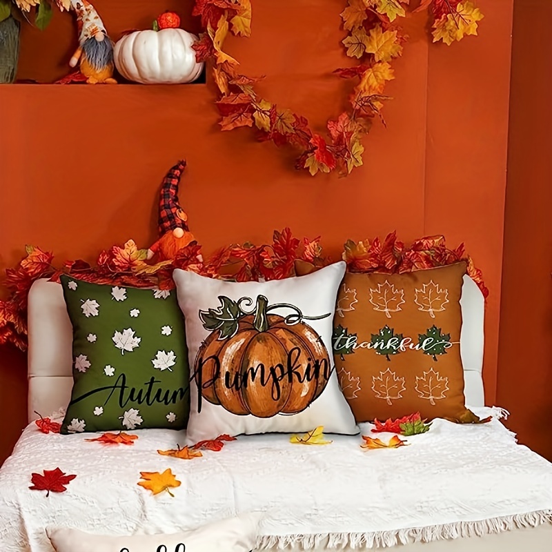 DecorX Fall Pillow Covers 18x18 Inch Set of 4 Maple Leaf Autumn