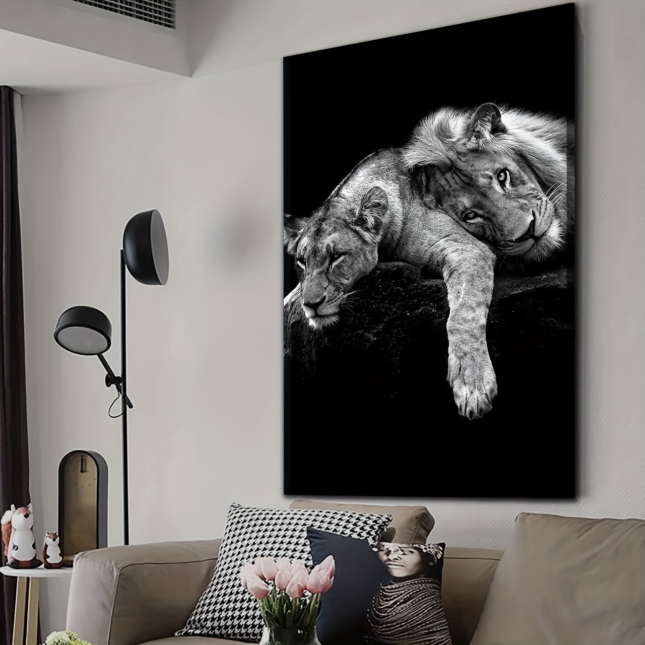1ピース キャンバスウォールアート 野生動物ライオン絵画 抽象アート