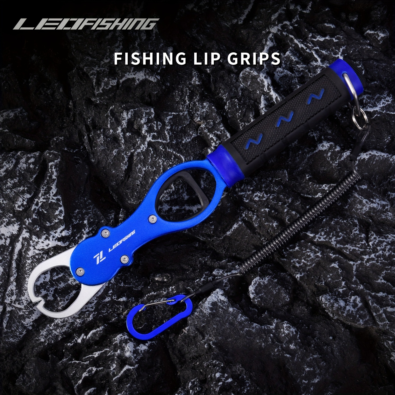 Fish Lip Gripper, Stainless Steel Fish Grabber with Lanyard, Blue
