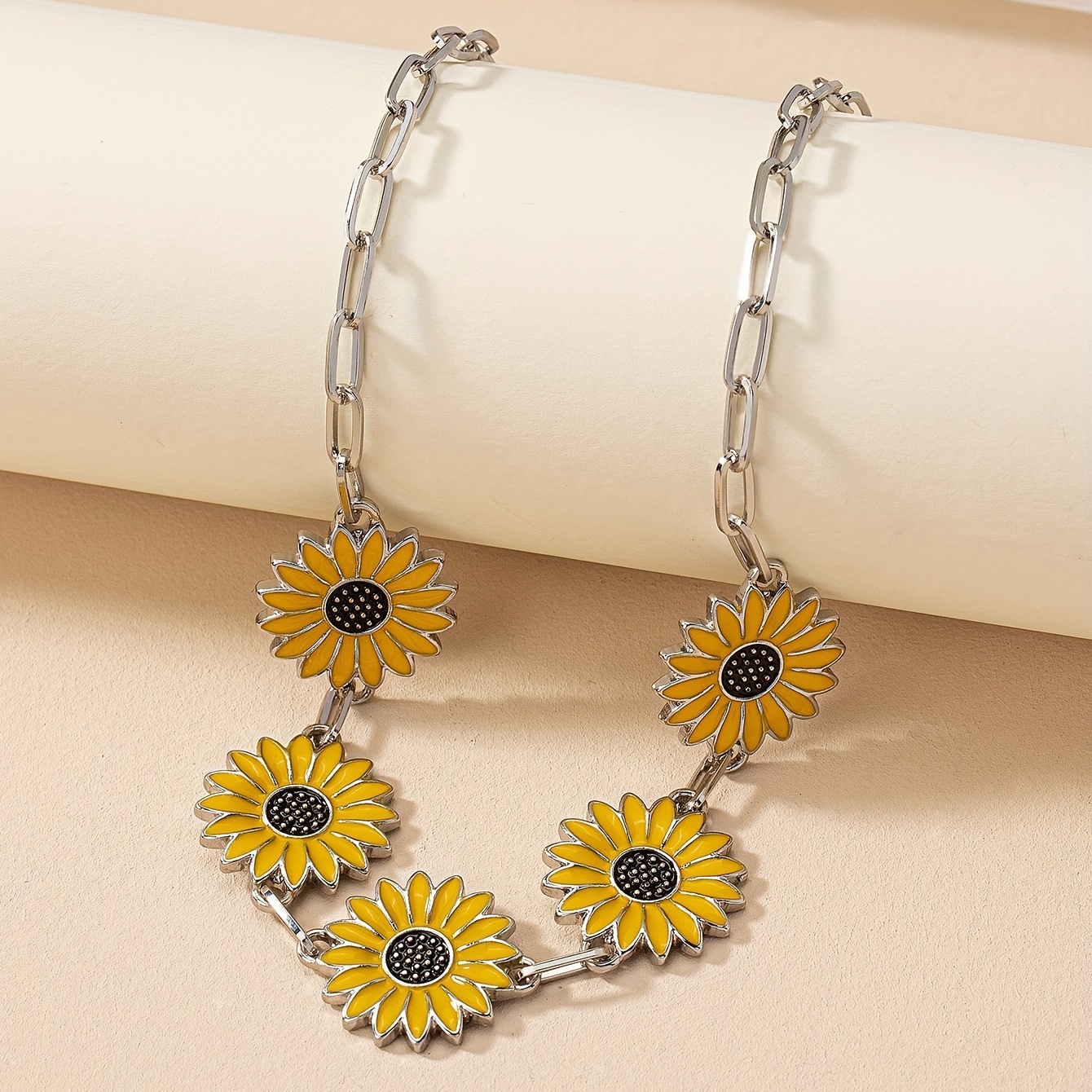 3pcs/set Rice Bead Soft Pottery Decor Clavicle Chain Sunflower Decor Pendant Necklace Y2K Necklace for Women Girls Gift,Temu