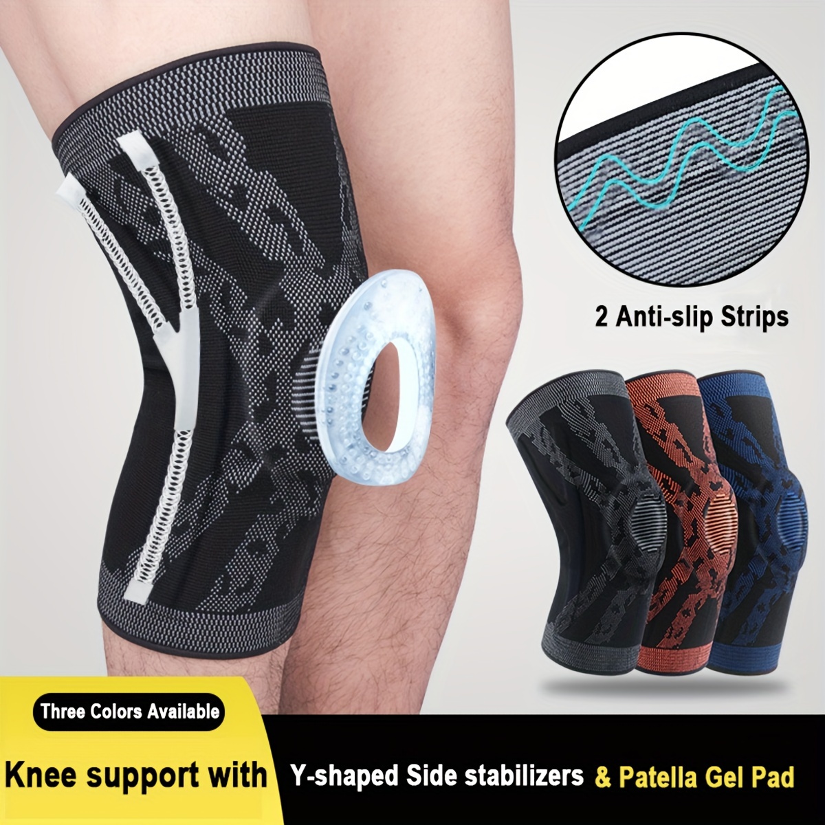 1pair Knee Compression Support Sleeve Knee Brace With Patella Gel Pad Anti  Slip Strips For Sports