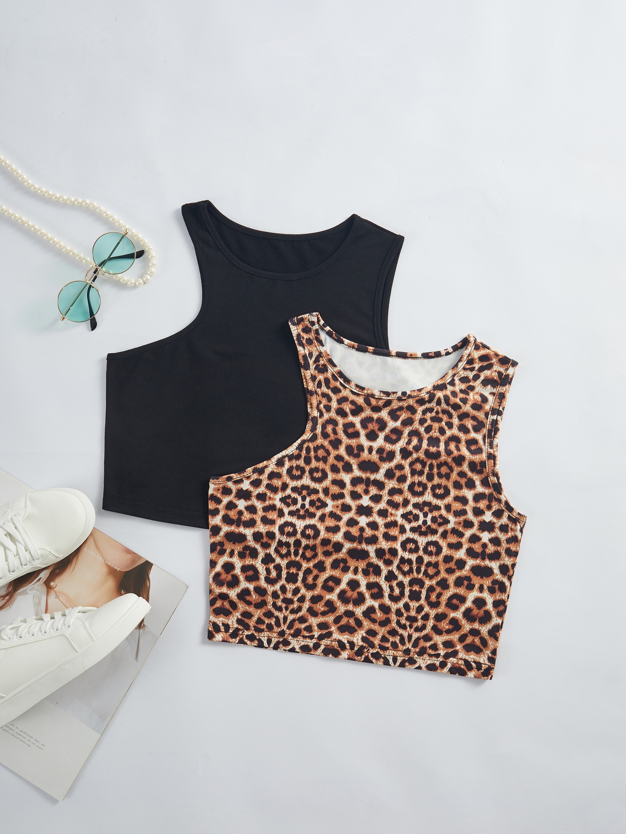 Ladies Leopard Print Halter Tops Tank Sleeveless Shirts Summer Blouse