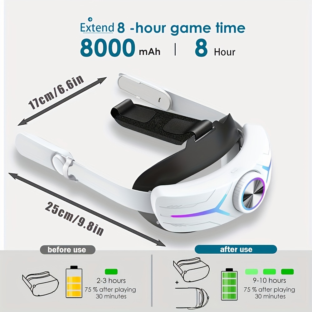 VR Head Strap With 8000 mAh Battery Earphone Compatible With Quest