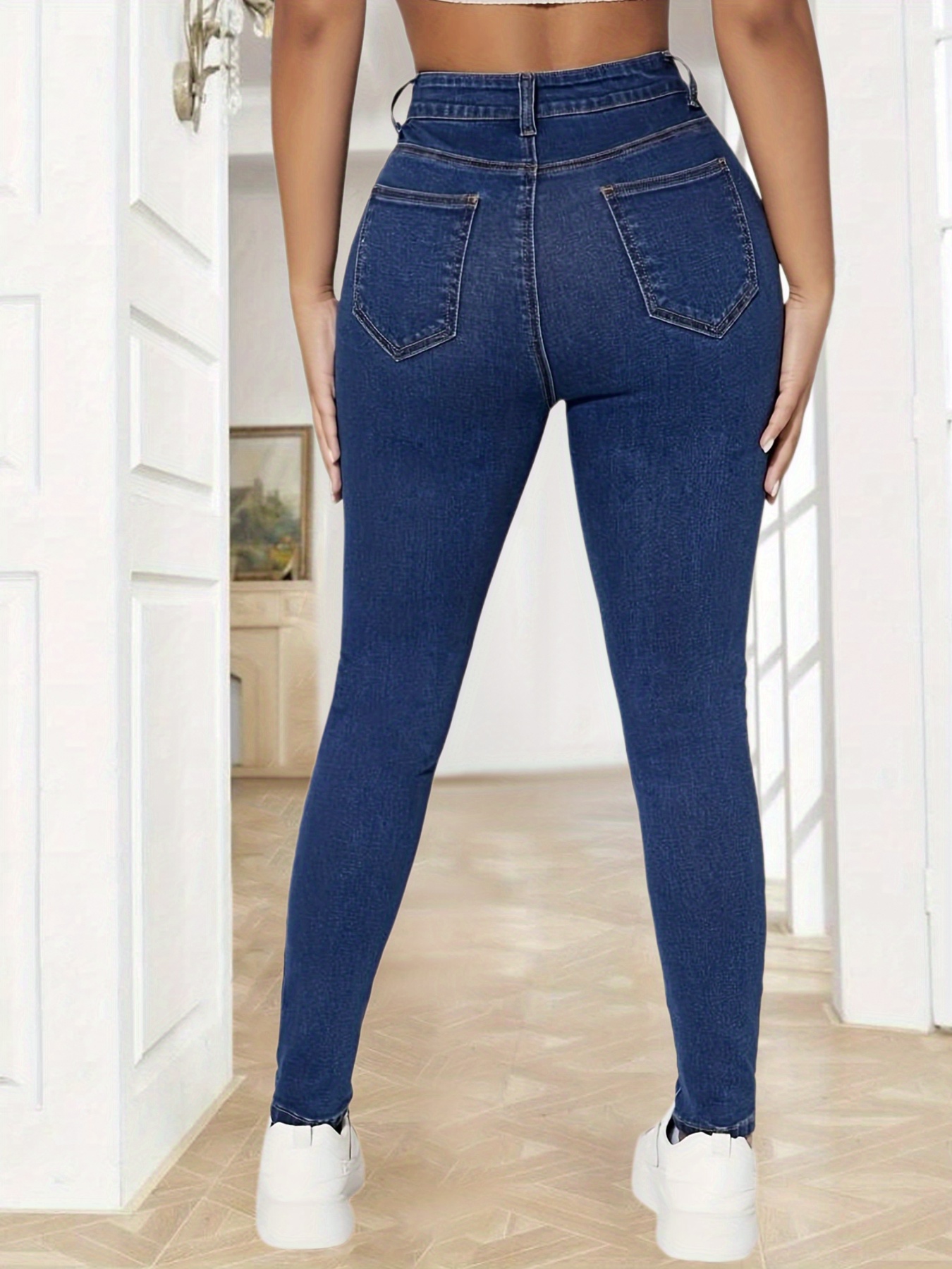 2021 Moda Pantalones de mezclilla de cintura alta para mujeres Bolsillos  casuales para mujer Jeans Spring Long Blue Denim Planchar Mujer Plus