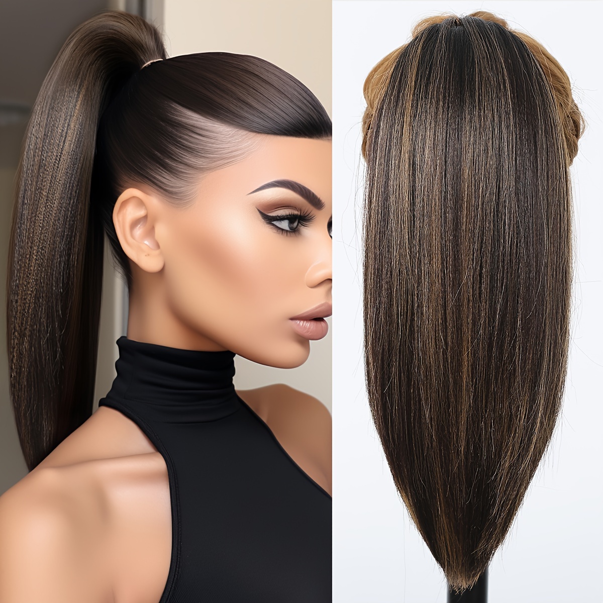 Gorgeous Synthetic Wavy Straight Ponytail Hair Extension - Temu