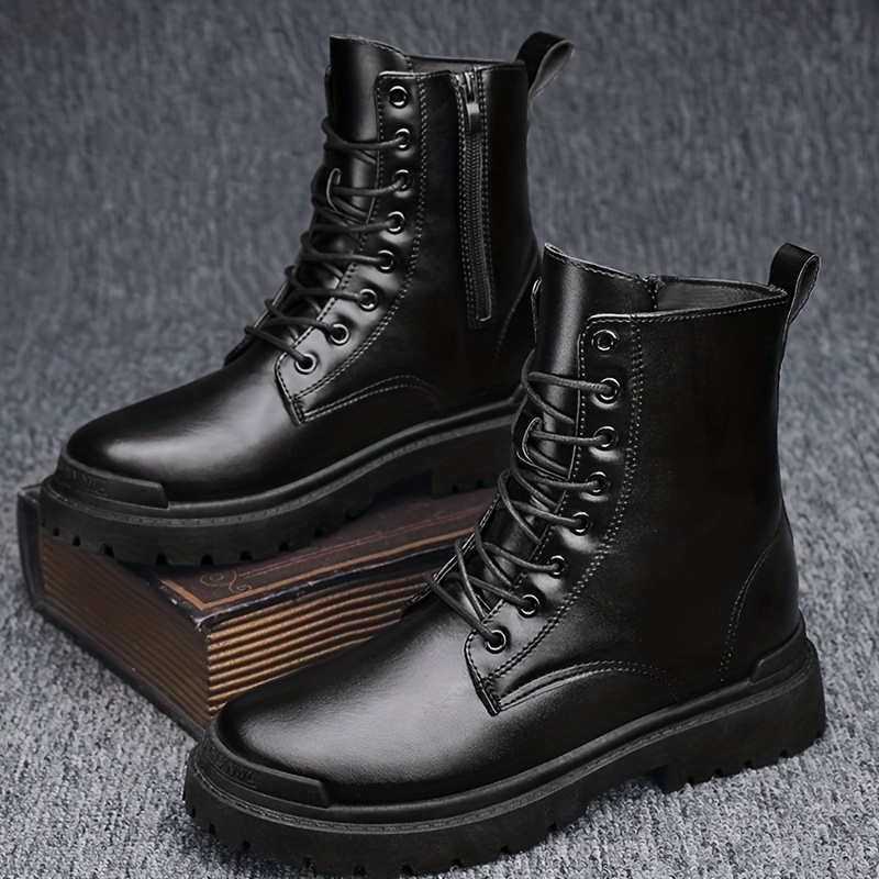 Botas de moda para hombres, botas casuales de cuero negro de estilo  callejero de alta gama