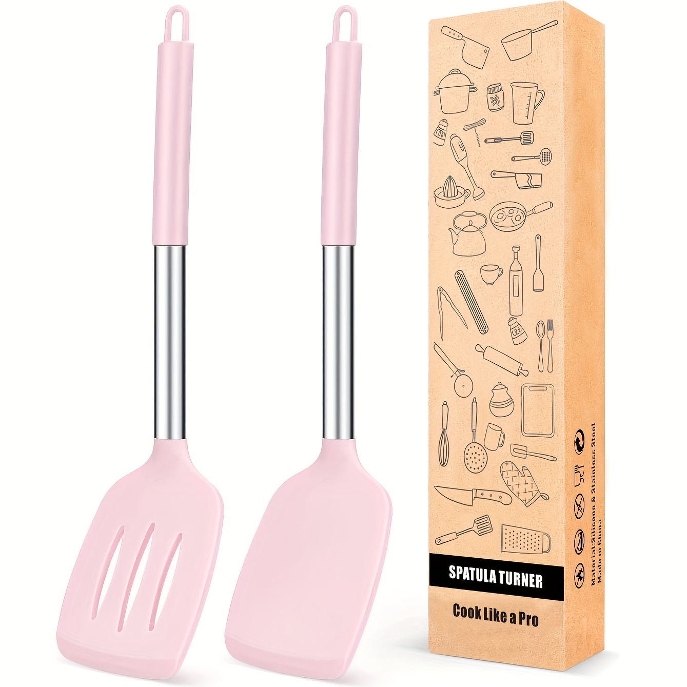 2PCS Silicone Kitchen Utensil Set Non-Toxic And Non Stick Cookware,  BPA-free Safety Kitchen Utensils Set 