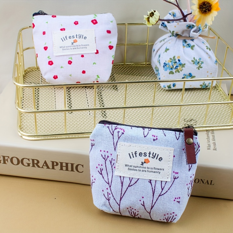 Mini Simple Floral Pattern Storage Bag Wristlet