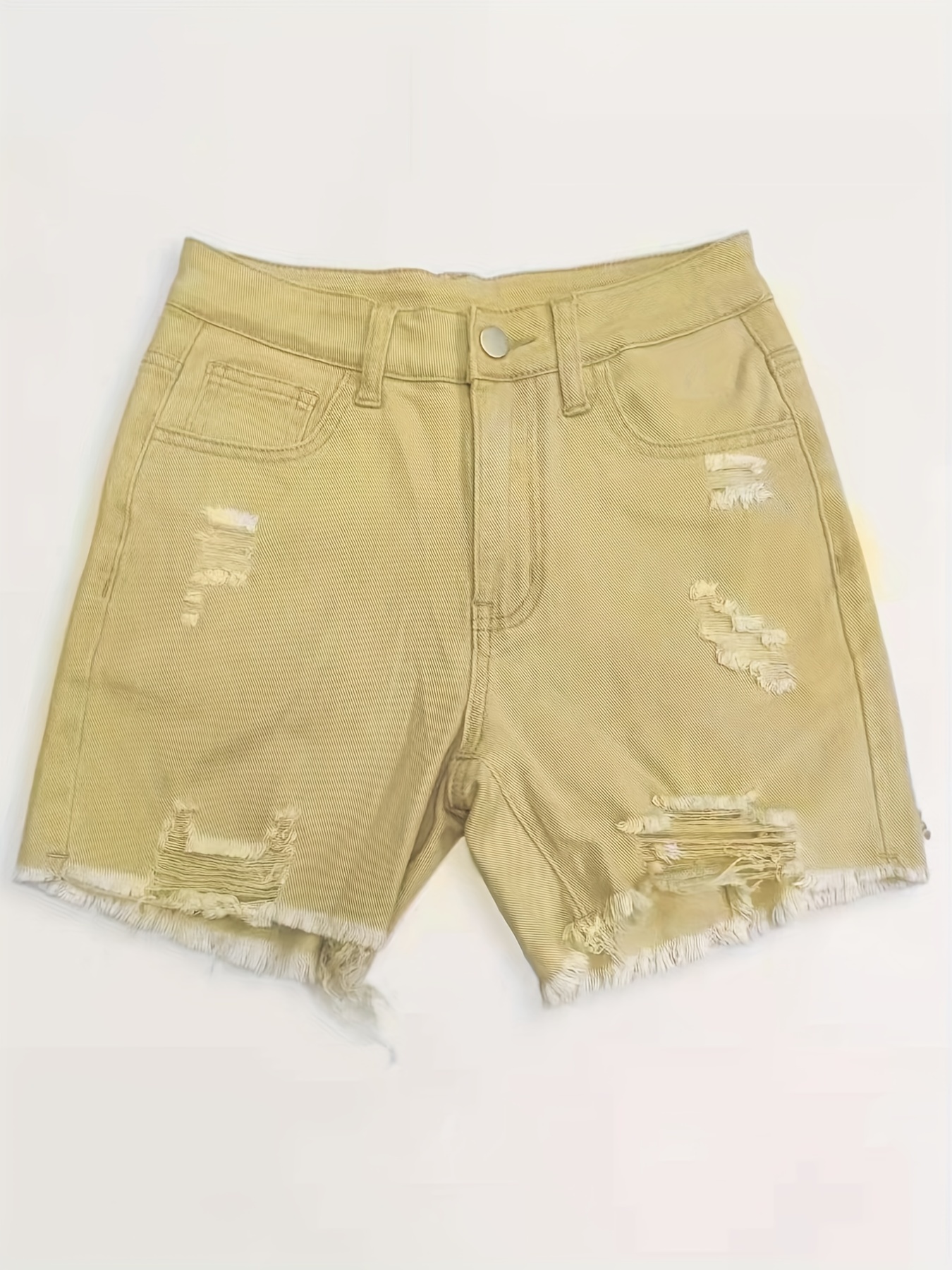 Hem Ripped Wheat Shorts Distressed Slash Pockets Causal - Temu Belgium