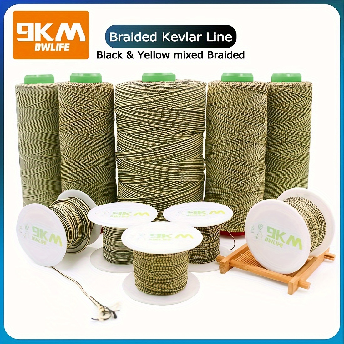 

9km Kevlar Line 80~400lb Braided Fishing Assist Line Kite Flying String Outdoor Camping Hiking Dirt-resistant Yellow&black 50~100ft
