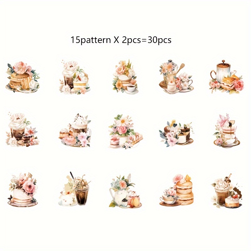 30 Coffee Stickers Hand Account Diy Decoration Scrapbook - Temu