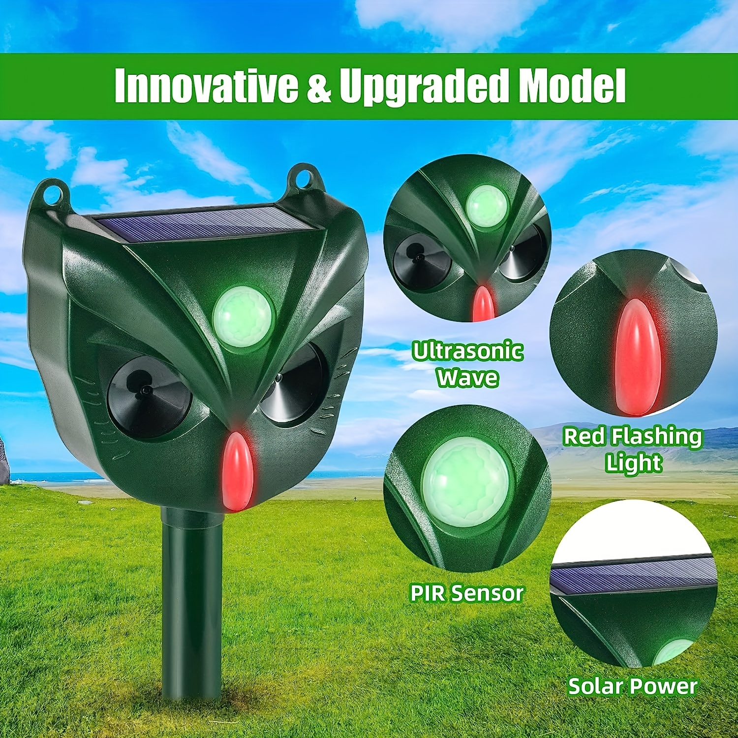 1pc, Solar Tierabwehr Im Freien Ultraschall-Tiervertreiber Wasserdicht  Solar Tierabschreckung Mit Bewegungssensor, LED-Blinklichtern