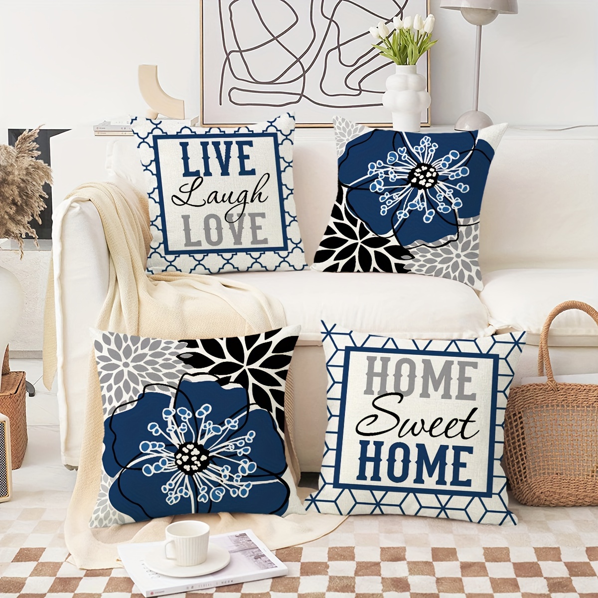 Stylish Blue Geometric Throw Pillow Covers For Home Decor - - No Pillow  Insert Included - Temu