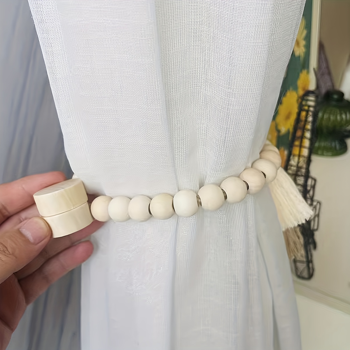 Natural Wooden Curtain Tieback Magnetic Curtain Buckle Ring - Temu