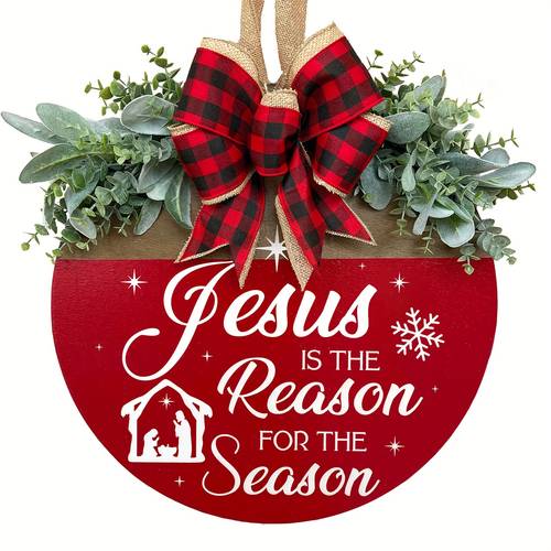 1pc, Jesus Is The Reason For The Season Sign For Front Door, Christmas Welcome Sign Door Sign Hanging Decoration Christmas Decoration, Scene Decor, Festivals Decor, Room Decor, Home Decor, Offices Decor, Theme Party Decor, Christmas Decor
