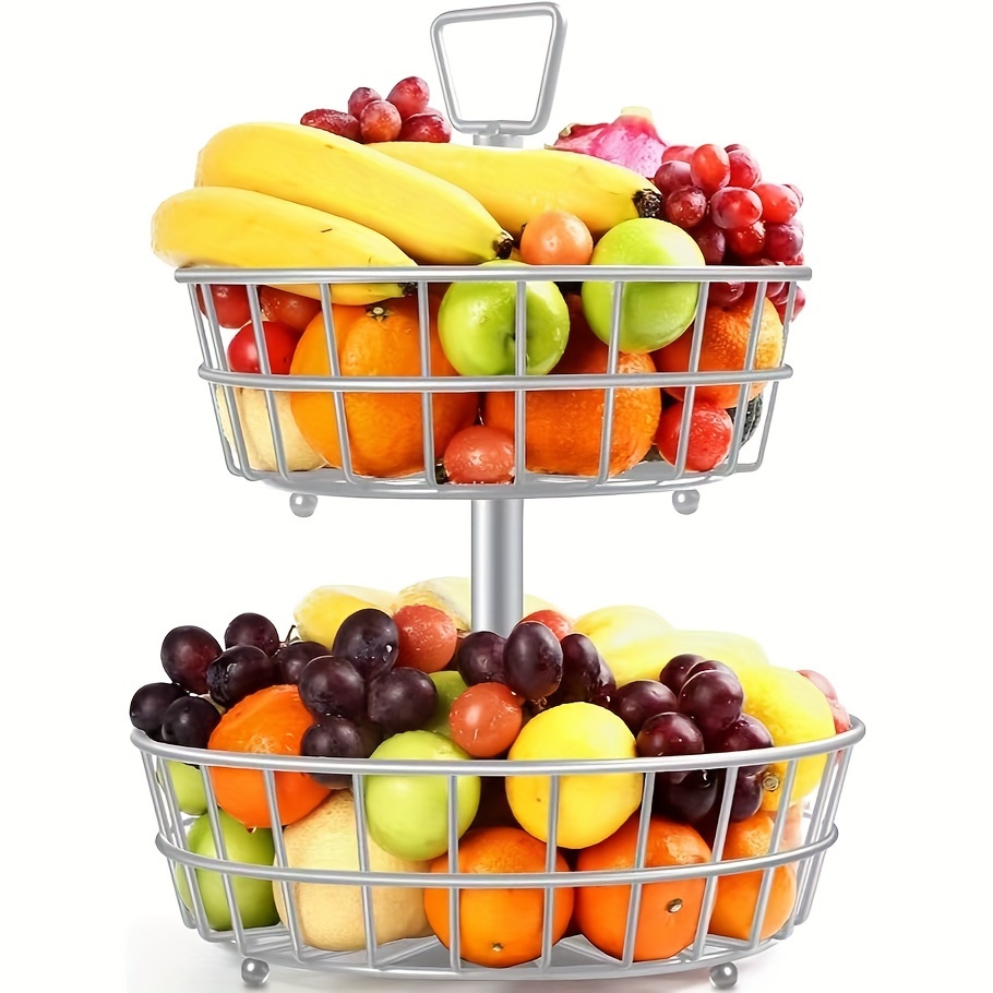 Cesto di frutta a 2 livelli in metallo Cesto di frutta e verdura per tavolo