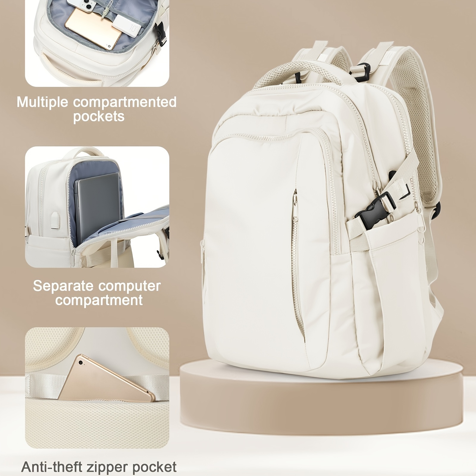 Solid Color Large Capacity Zipper Duffle Bag - Temu