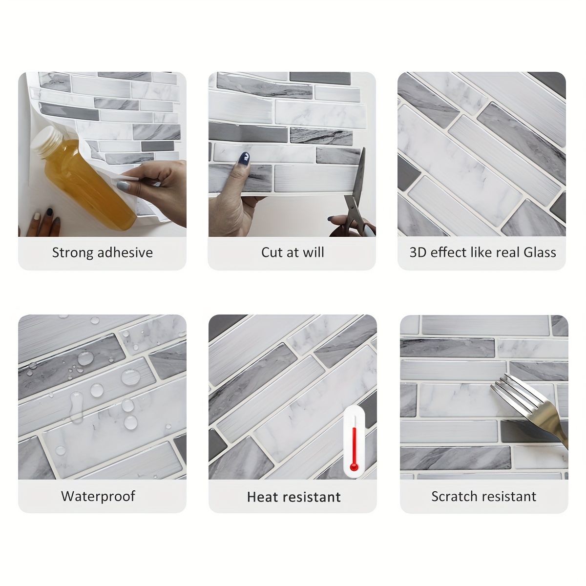 SMART TILES Peel and Stick Backsplash - 5 Sheets of 11.43 x 9 - 3D  Adhesive Peel and Stick Tile Backsplash for Kitchen, Bathroom, Wall Tile