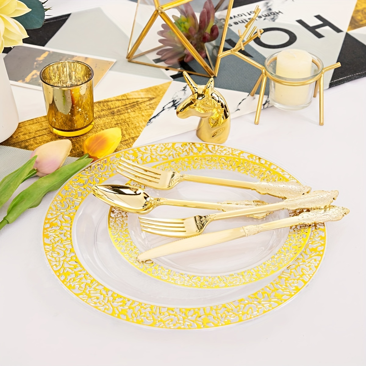 OliviasProject — Platos de papel mint con borde dorado