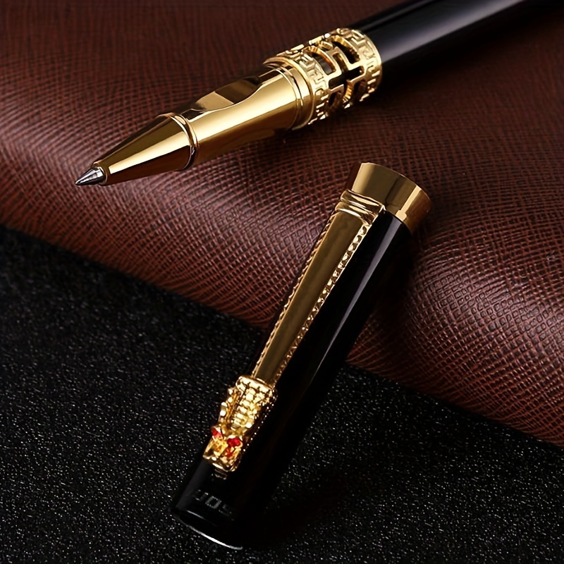 Dragon Head Calligraphy Pen Metal Walking Bead Pen with Carved Beads