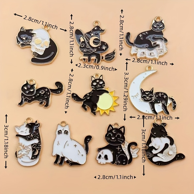 Enamel Black Cat Charms, Animal Charms, Bracelet Charms, Halloween