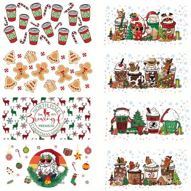 Christmas UV DTF Cup Wrap Transfer Stickers for Glass 16oz, 12 Sheet Green  Christmas Rub on Transfers for Crafting, Transfer Waterproof Sticker for