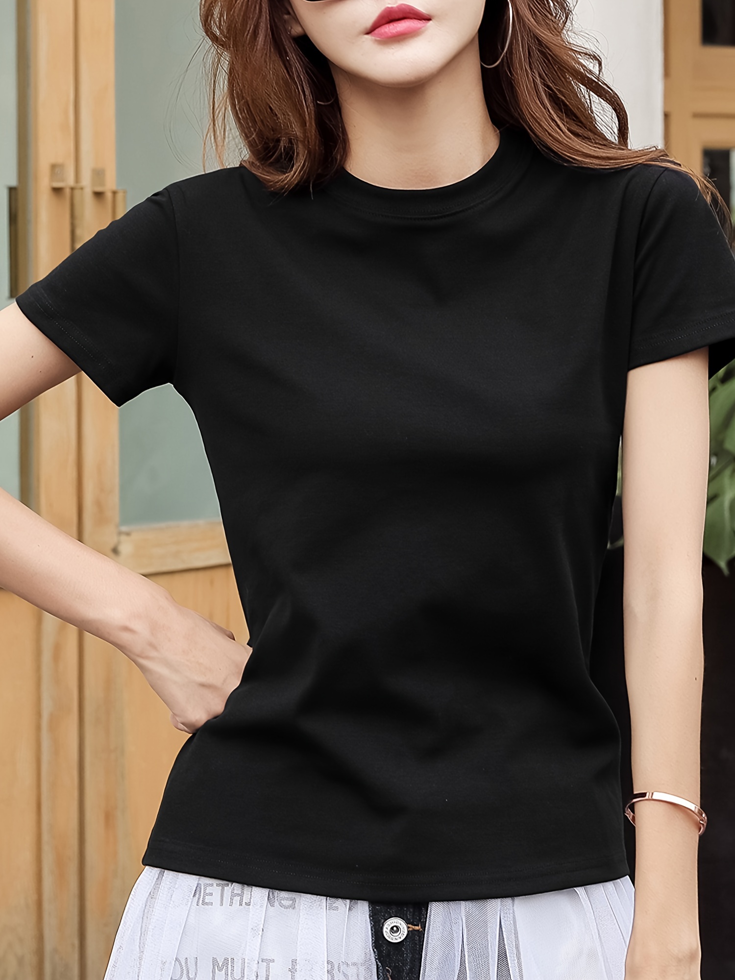 Femmes Casual Demi Bouton Col Rond Pull Top T Shirt - Temu France