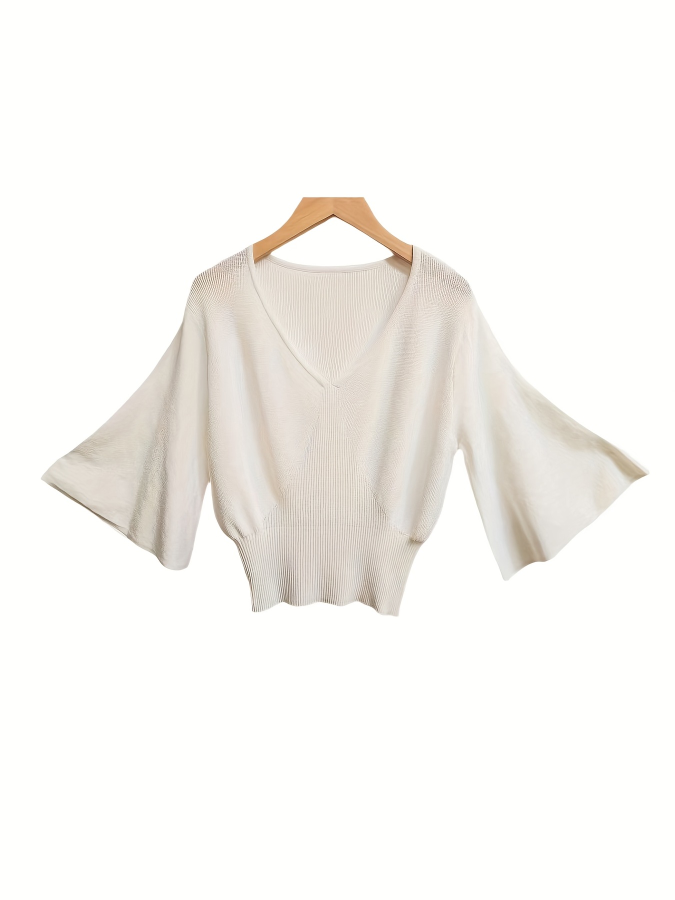 Flared-Sleeve V-Neck Sweater