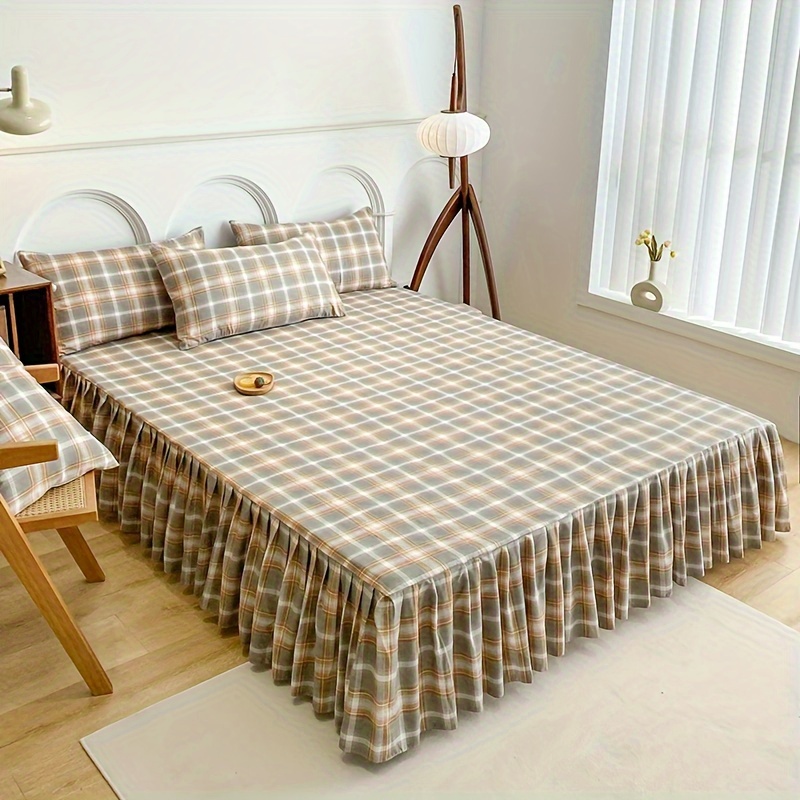 1pc Plaid Bed Skirt Elastic Adjustable Single Bed Skirt No Pillowcase ...