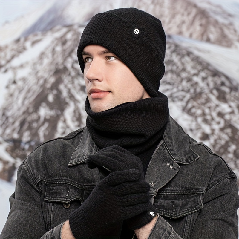INSISMY Chapeau écharpe gants ensemble pour hommes hiver doux bonne