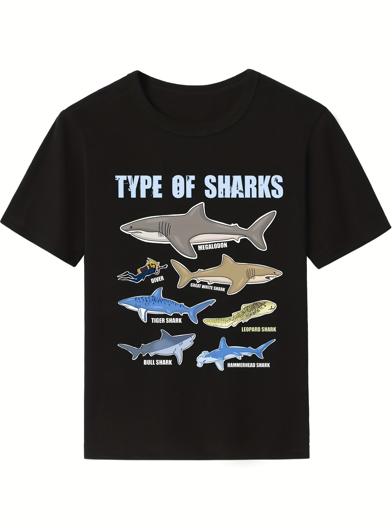 Type Sharks Print Boys Creative Cotton T shirt Casual - Temu