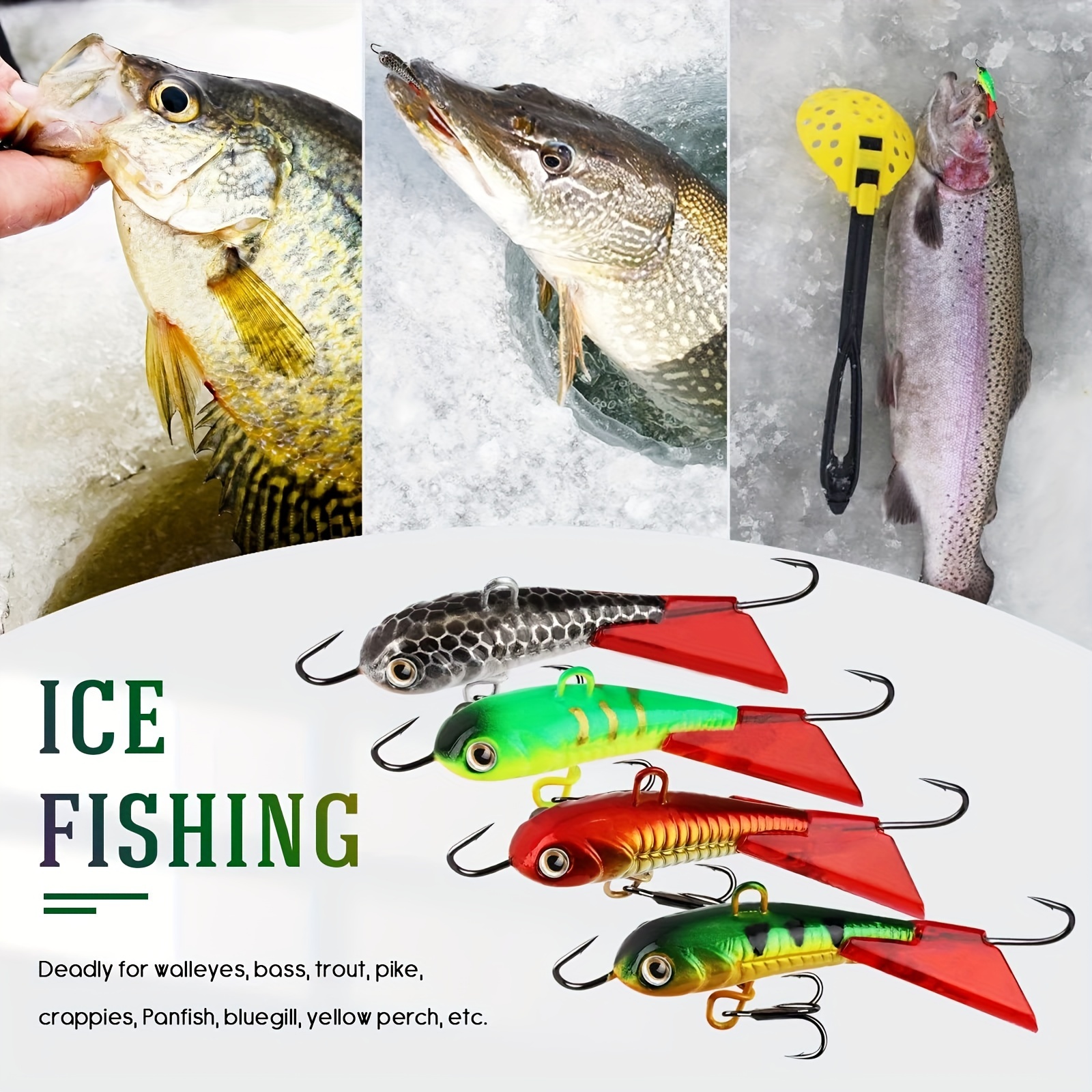 * 4pcs Ice Fishing Jigs Ice Fishing Lure Ice Fishing Lure Kit For Ice  Fishing Tackle Panfish Crappie Jigs, 2size, 1/4oz (7g), 2/5oz (12g)