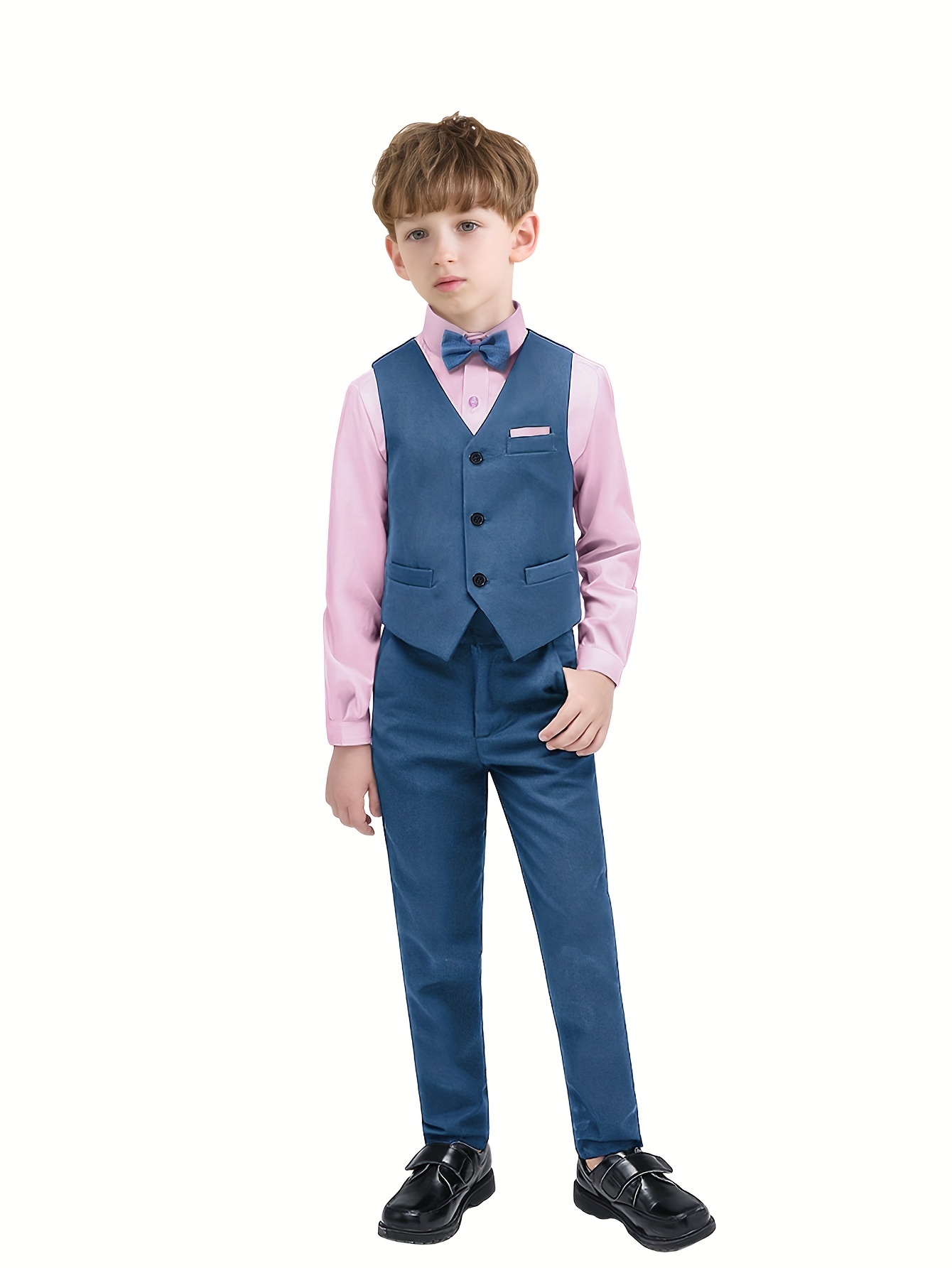 4Pcs Kids Baby Boys Gentleman Outfits Party Formal Suit+Shirt+Bow Tie+Pants  Set