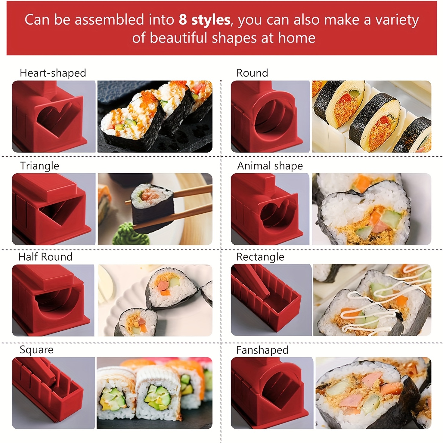 Sushi Making Kit DIY Sushi Maker with 4 Shapes Rice Roll Mold