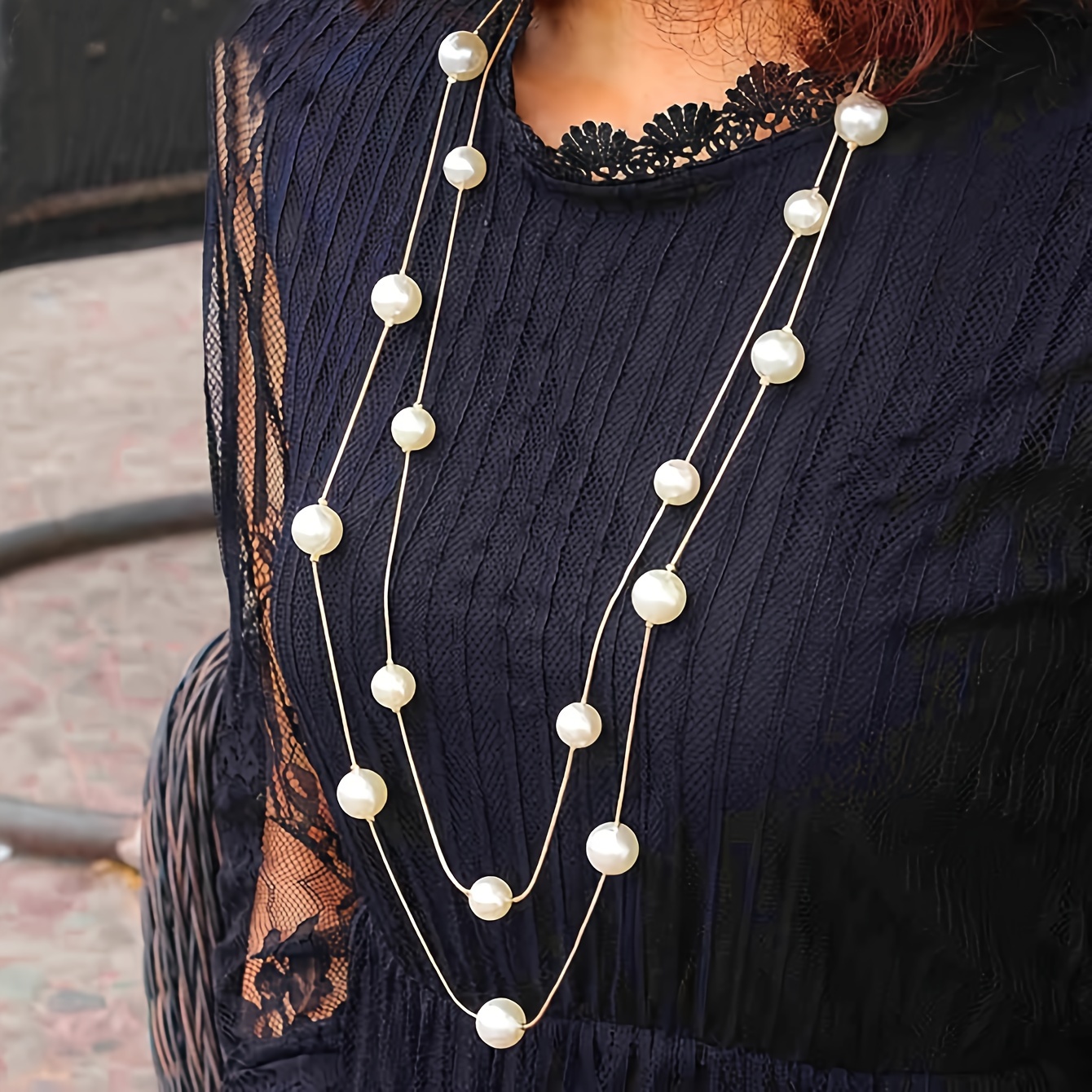 Double Layered Imitation Pearl Necklace Elegant Simple Style For Women  Party Neck Accessories