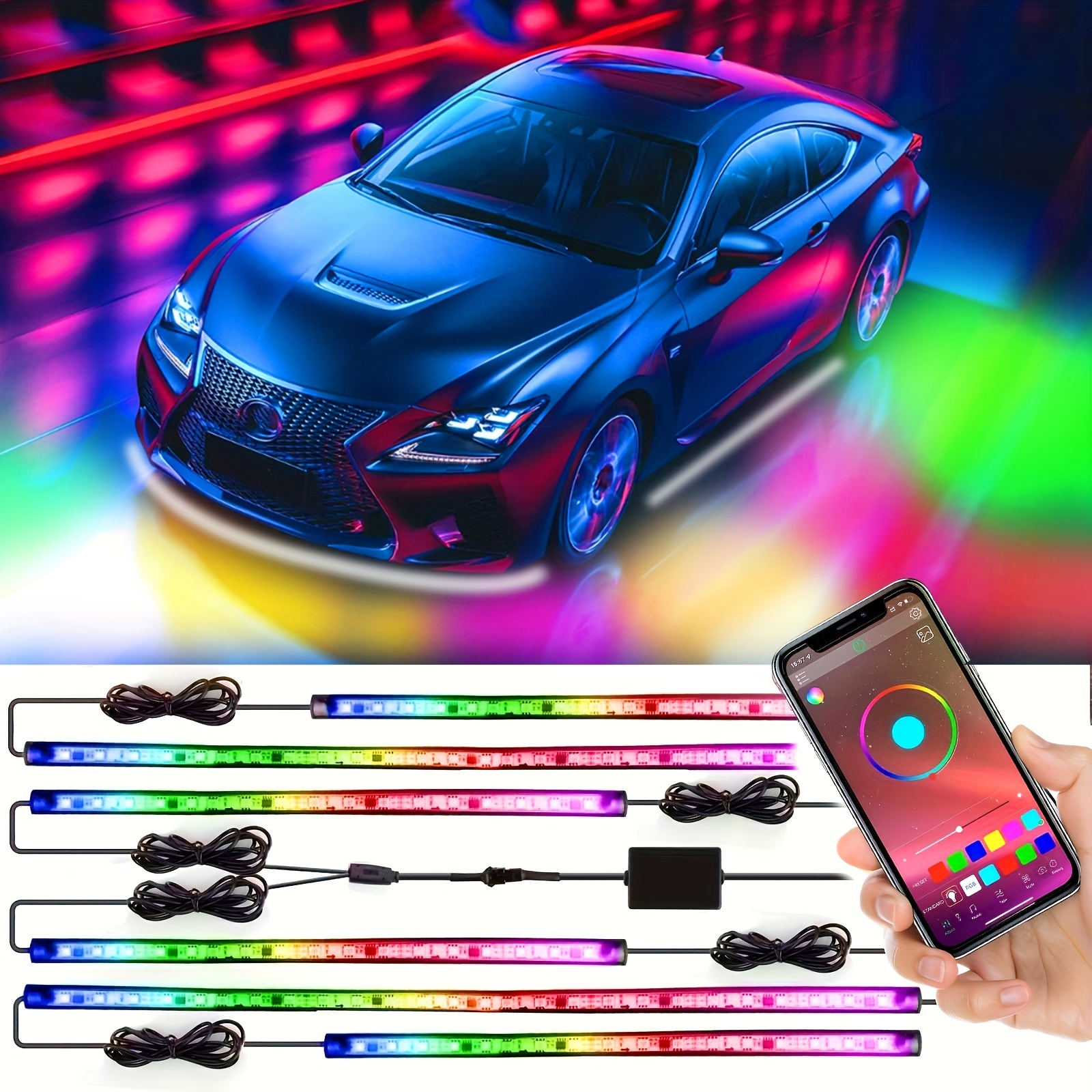 Luce per telaio dell'auto, 4/6 pezzi Kit di strisce luminose a LED con  accento al neon intelligente Luce da sogno per auto con controllo app 16