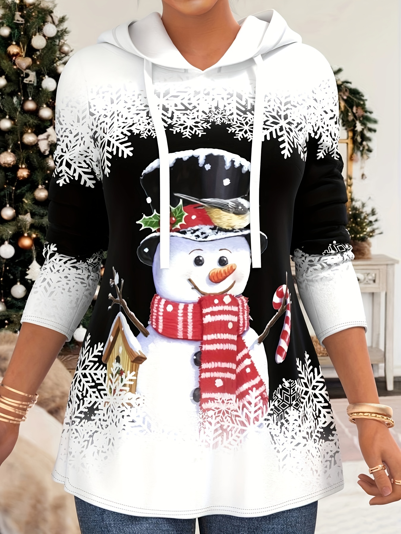 Ladies Christmas Hoodie Sweatshirt Fall And Winter Santa Printed Pullover  Long Sleeved Plus Size Cyber Of Day Deal