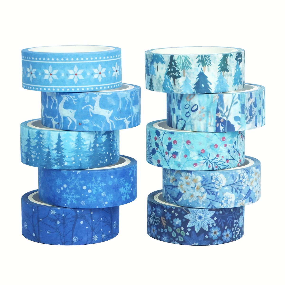 10pcs Winter Collection Washi Tape Set Snowflake Decorative Creative Tape  For Journal Art Craft DIY Gift Wrap Blue White 0.59*196.8inch