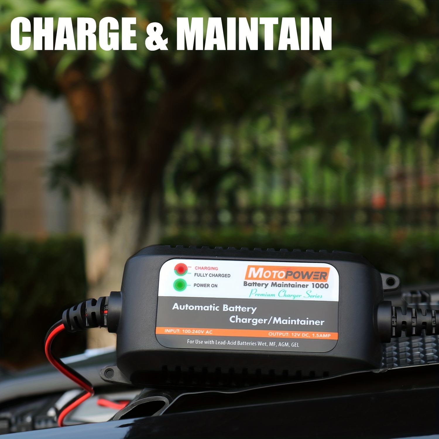MotoPower MP00205A 12V 800mA Fully Automatic Battery Charger, Maintainer-USA
