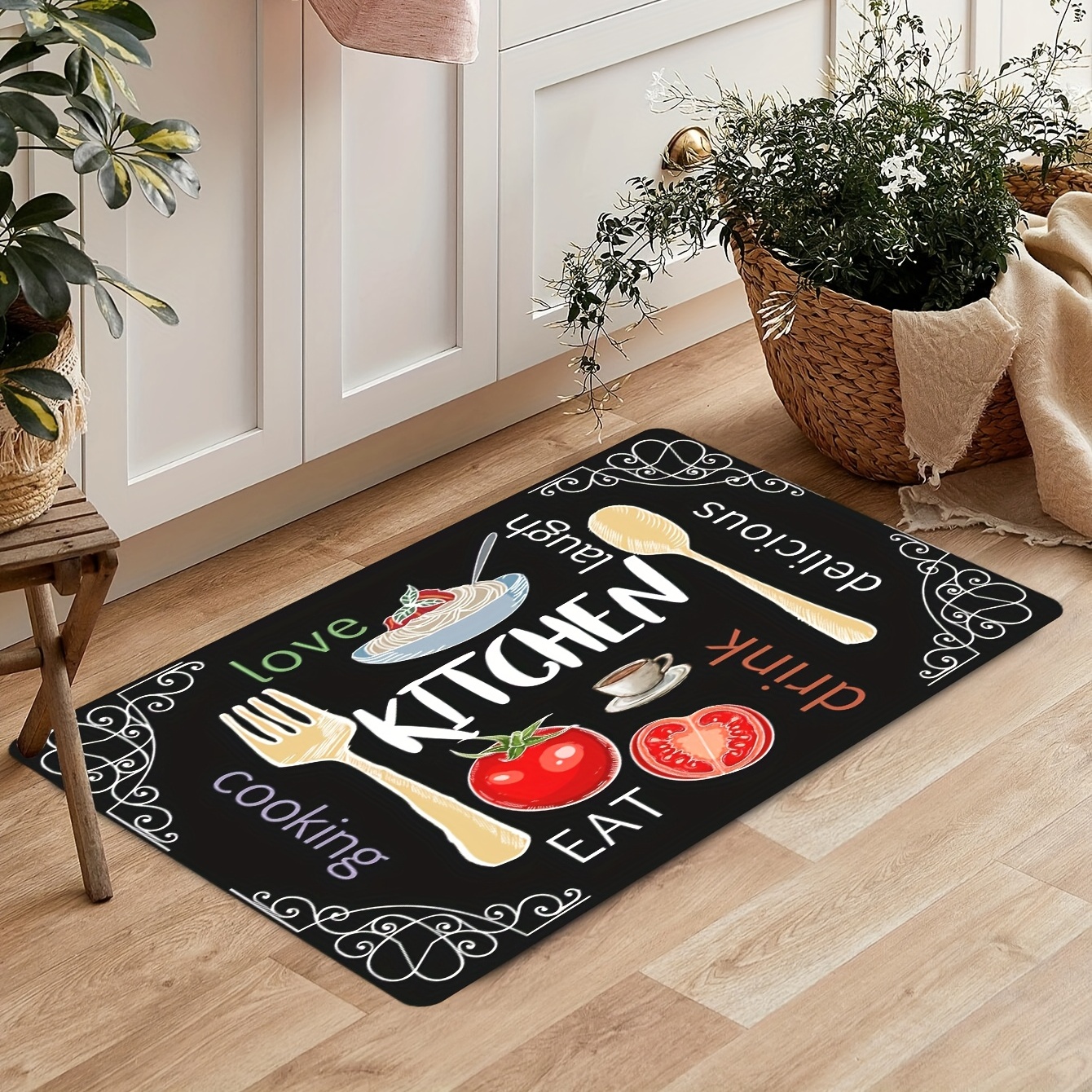 Non Slip Kitchen Rug with Digital Printed Letters