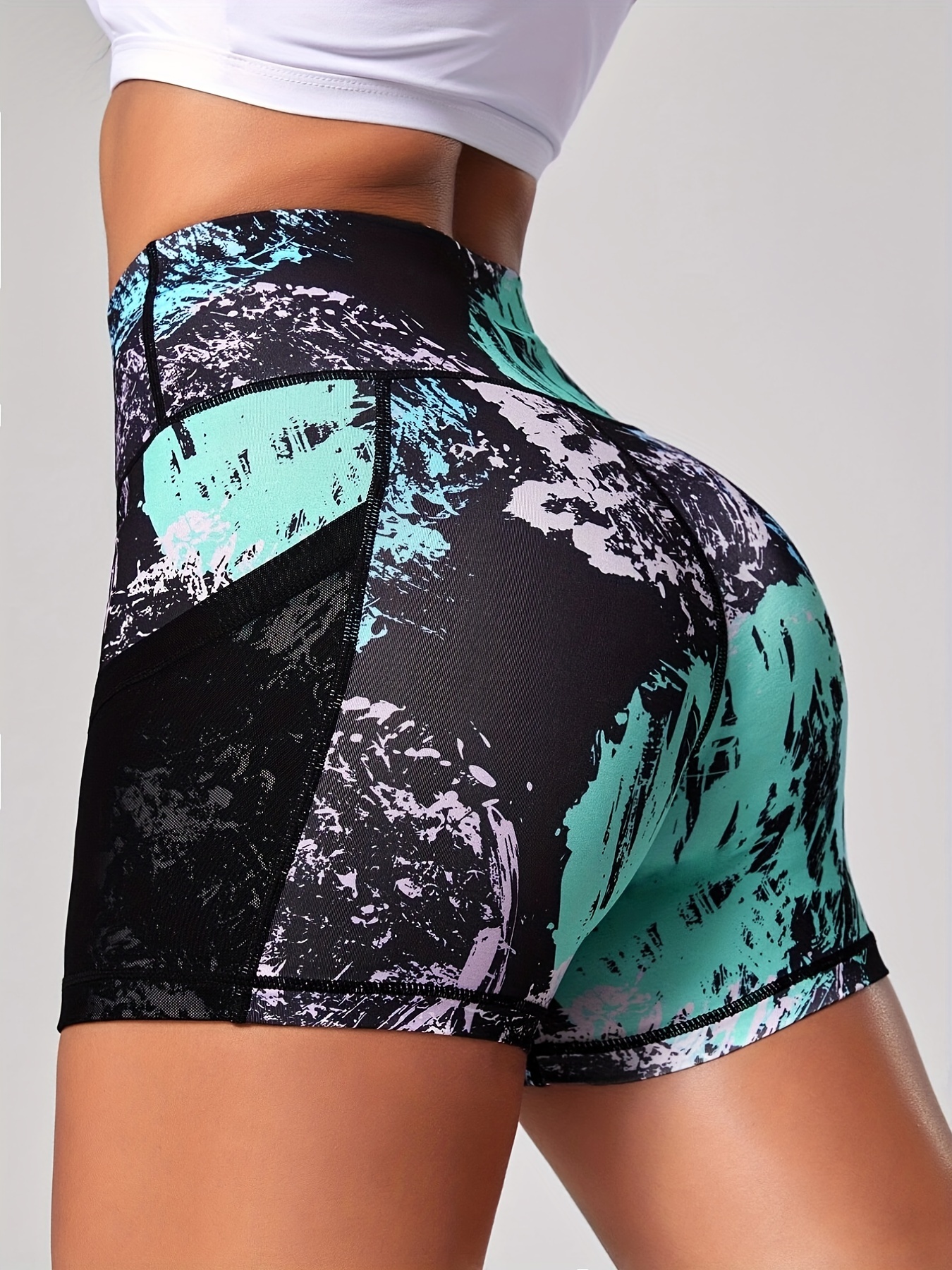 Plus Size Sports Shorts Women's Plus Graffiti Print High - Temu