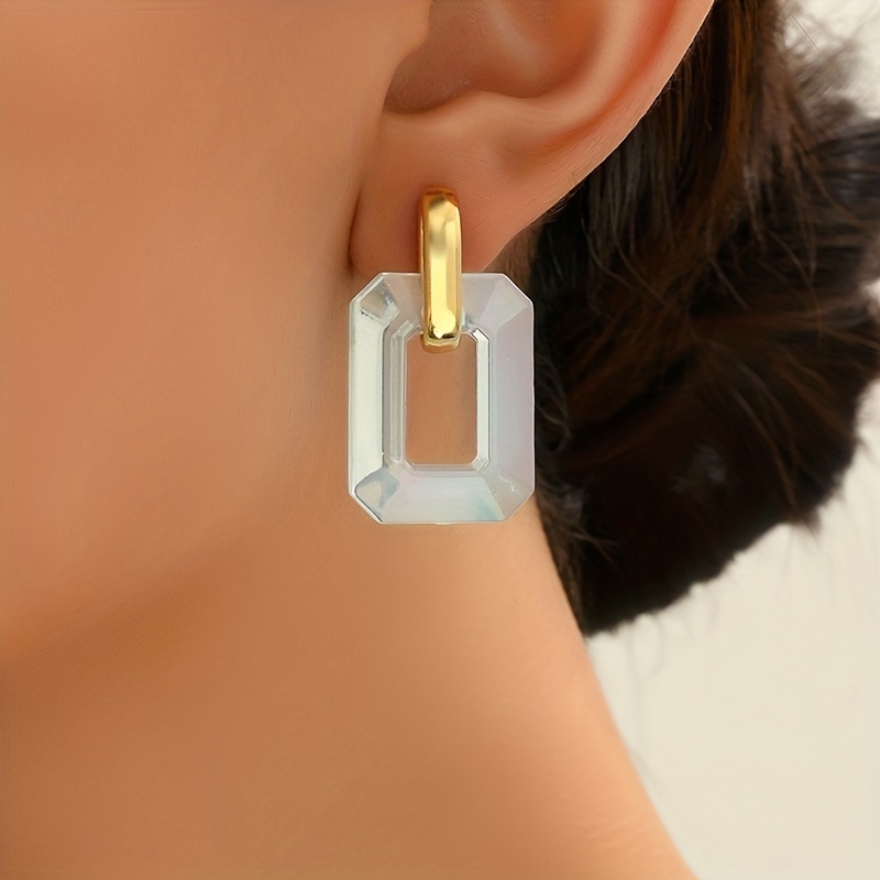 Acrylic Earrings Minimalist Style Studs with Golden Tone Hooks