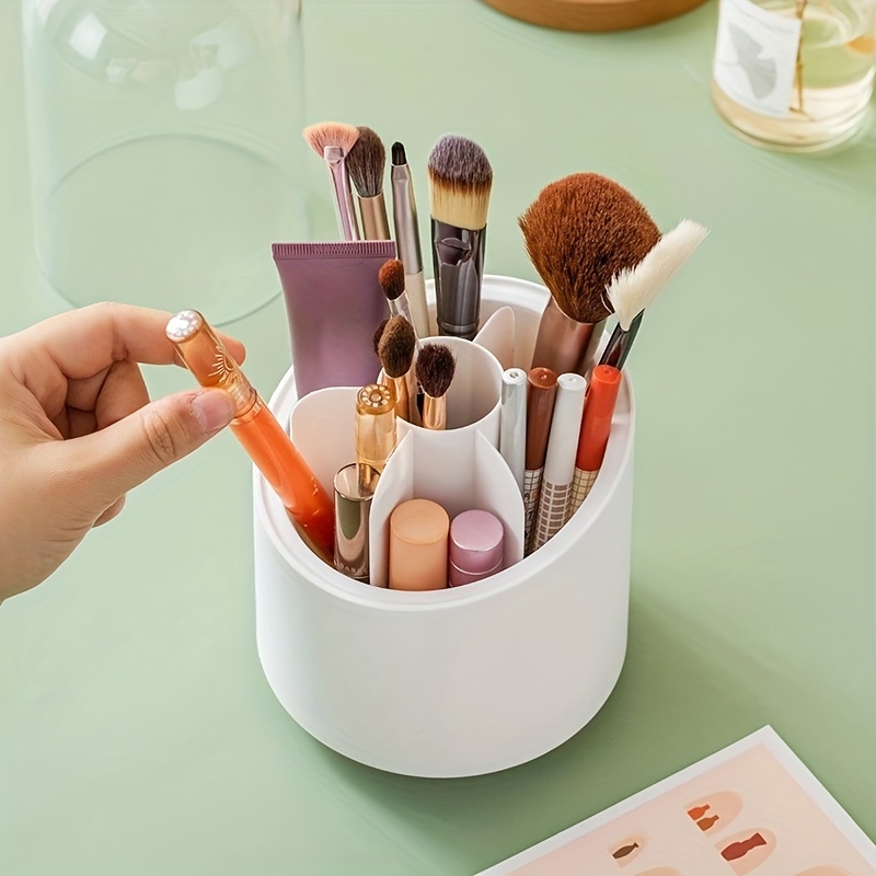 360° Rotating Makeup Brush Holder With Lid Dustproof Desktop Cosmetic  Organizer Lipstick Storage Box Office Pencil Container