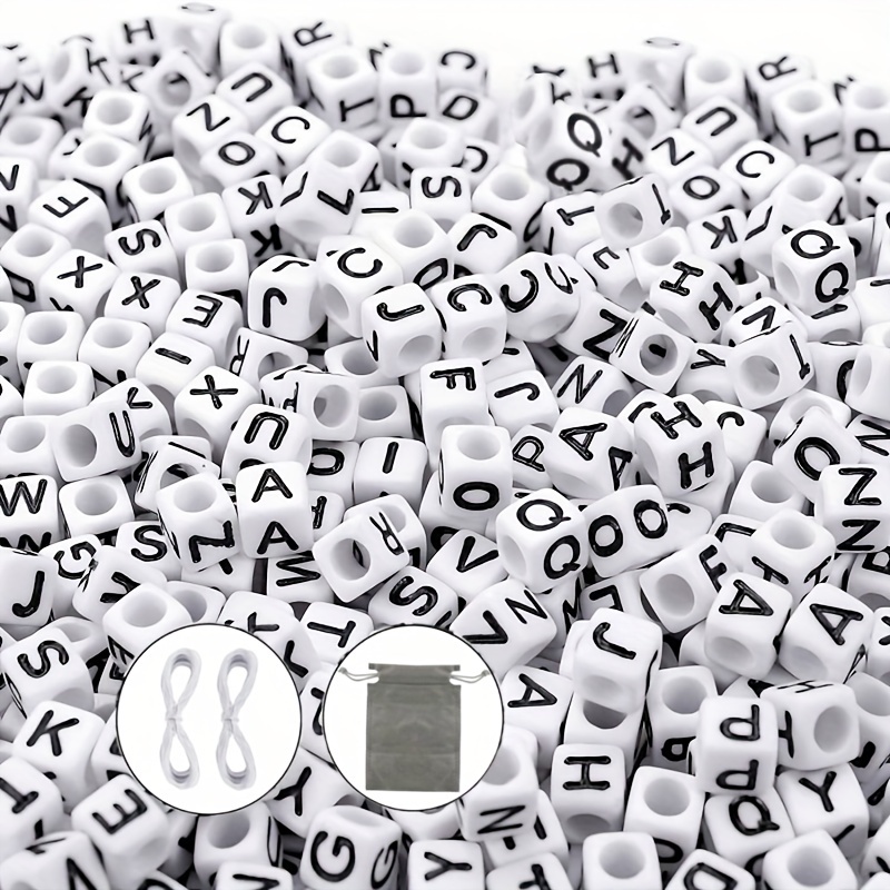 500Pcs White Cube Letter Beads with Colorful Letter E 6x6mm Acrylic Vowel  Letter Beads Square Alphabet Loose Beads for DIY Bracelet Necklace Jewelry