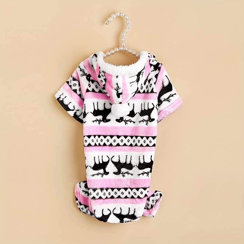 TEMU 1pc Pet Christmas Reindeer Graphic Pajamas Hooded Jumpsuit For Puppy, Toy And Small Dog