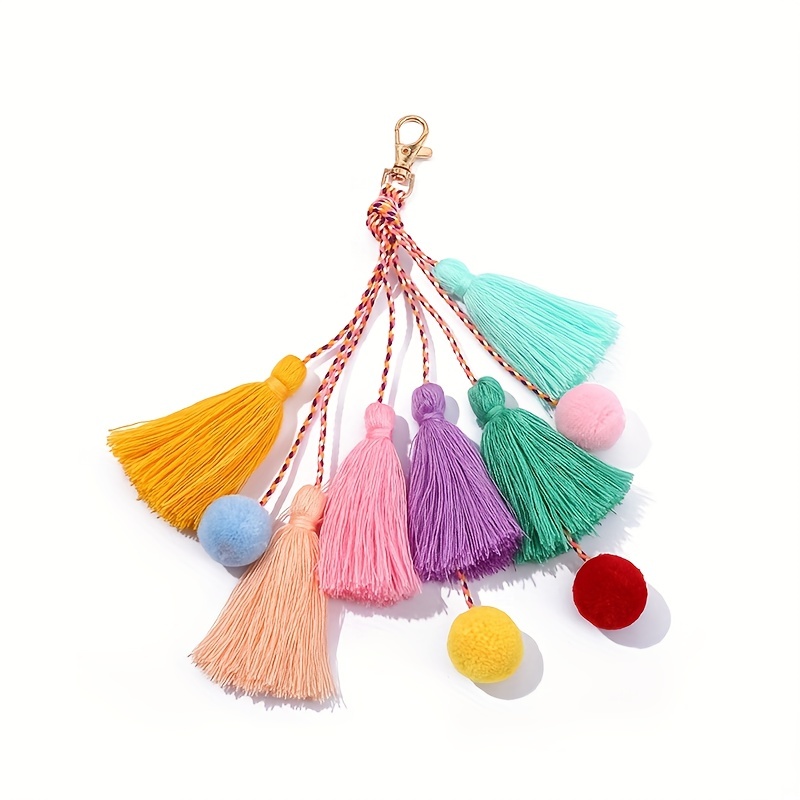 Colorful Boho Pom Pom Tassel Bag Charm For Women Handmade - Temu