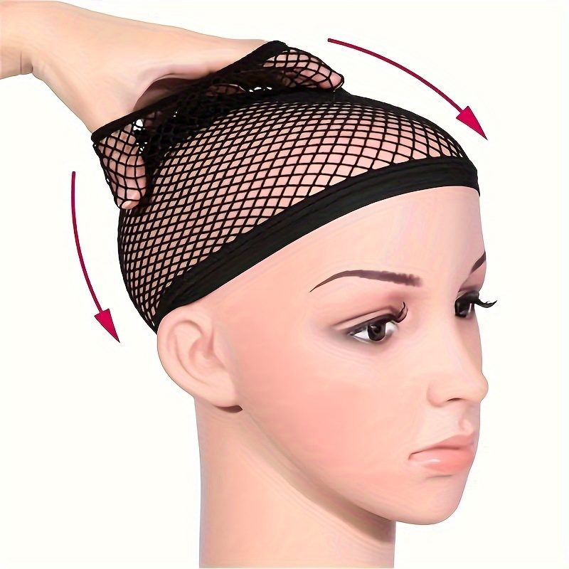 2PC Net Wig Caps Mesh Head Cover Fishnet Wig Hair Cap Close End Weaving  Stretch Adjustable Wig Net Cap (Black)