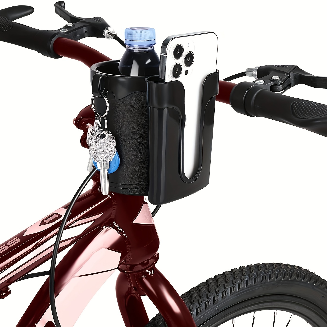 Bike Cup Holder Handlebar Cruiser with Cell Phone Holder Key Holder for  Bicycle Motorcycle Scooter Boat Black