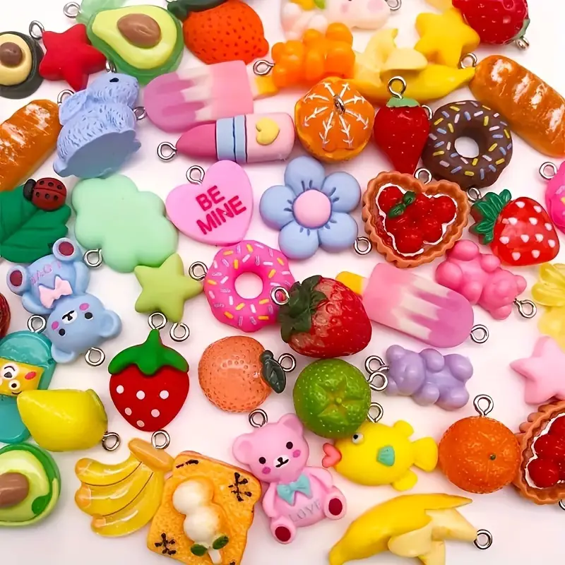 Mixed 10/20pcs Random Styles Colorful Resin Cute Imitation Animal Fruit Food Series Charms DIY Handmade Pendants for Necklace Bracelets Earrings